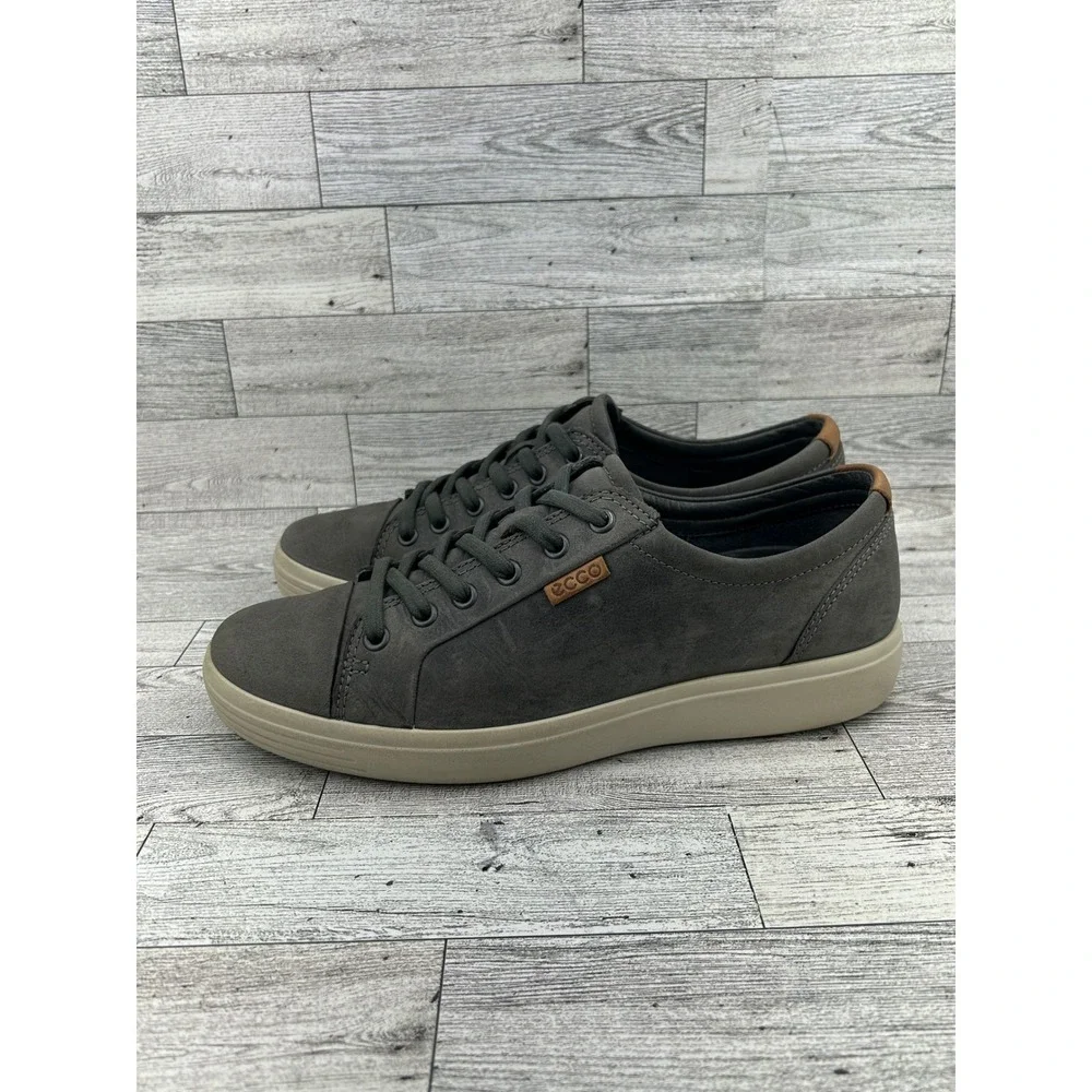 Ecco Soft 7 Sneakers Gray Leather Lace Up Casual‎ Walking Shoes